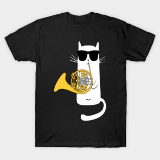 Cat ing Sun Playing French Horn T-Shirt